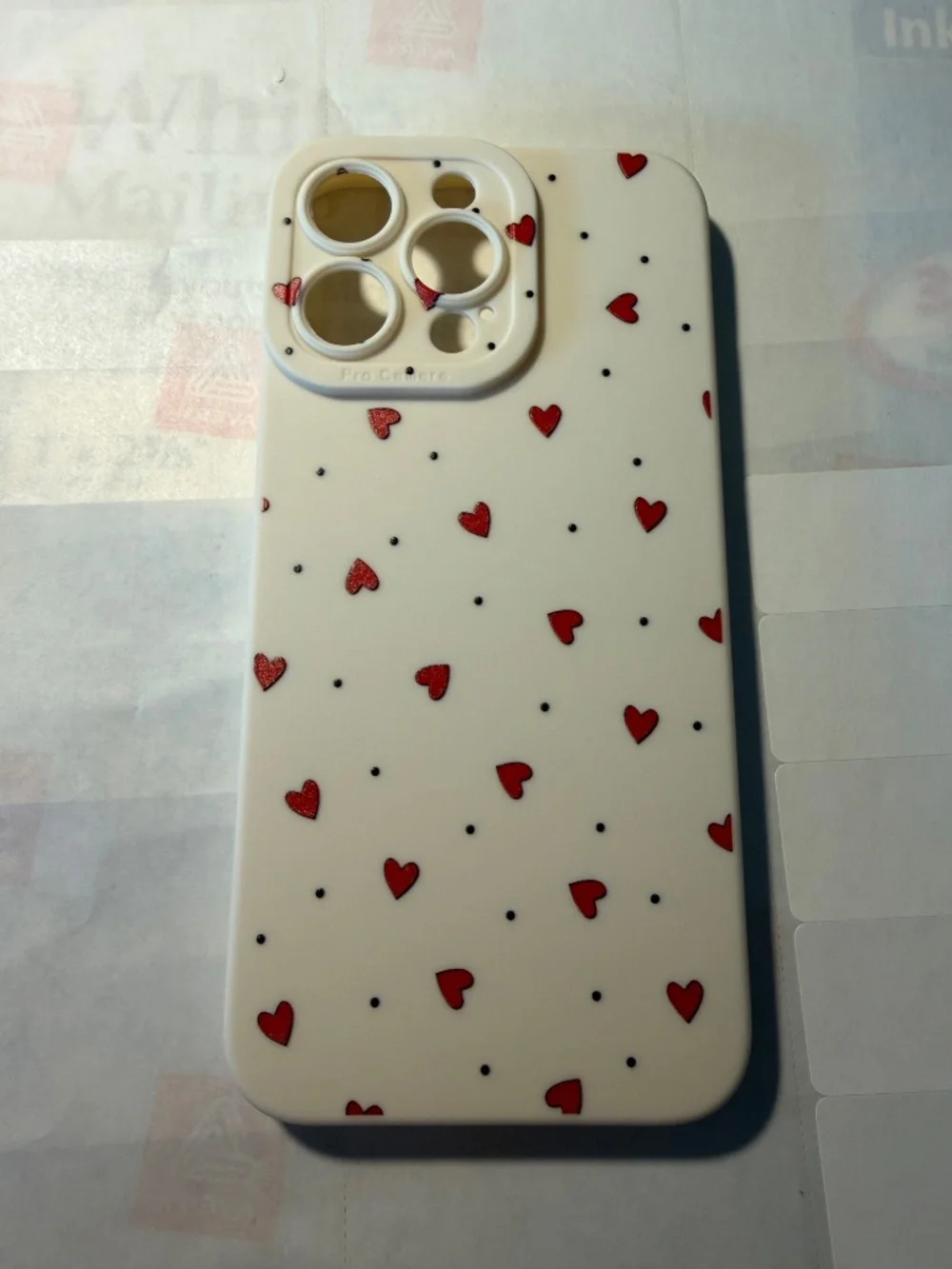 iPhone 15 Pro Max Case | Polka Dot & Love Heart Pattern
